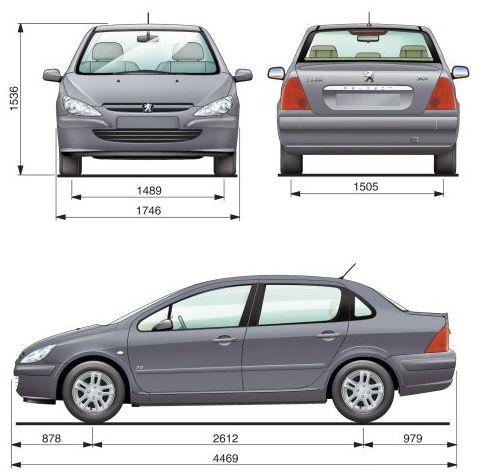Szkic techniczny Peugeot 307 I Sedan