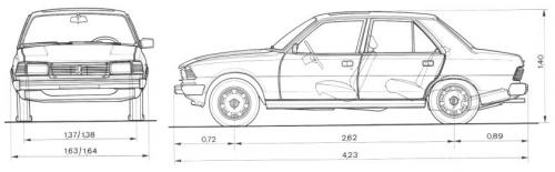 Szkic techniczny Peugeot 305 I Sedan