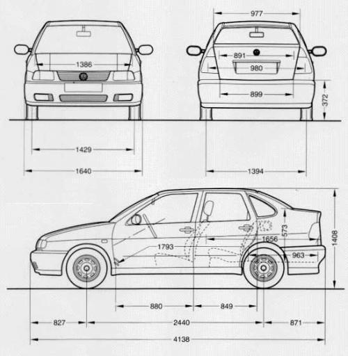 Szkic techniczny Volkswagen Polo III Sedan