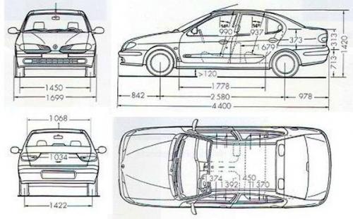 Szkic techniczny Renault Megane I Sedan