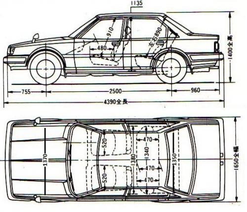 Szkic techniczny Toyota Carina II Sedan