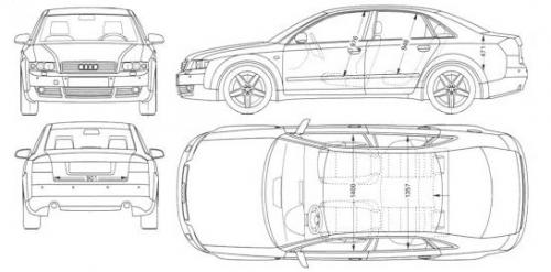 Szkic techniczny Audi A4 B6 Sedan