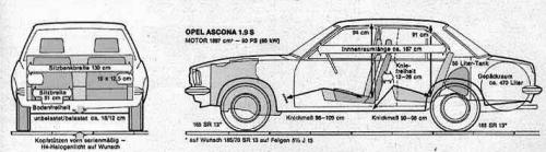 Szkic techniczny Opel Ascona B Sedan