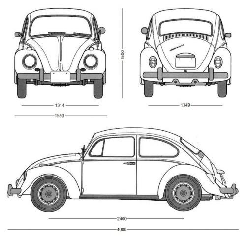 Szkic techniczny Volkswagen Garbus Standard