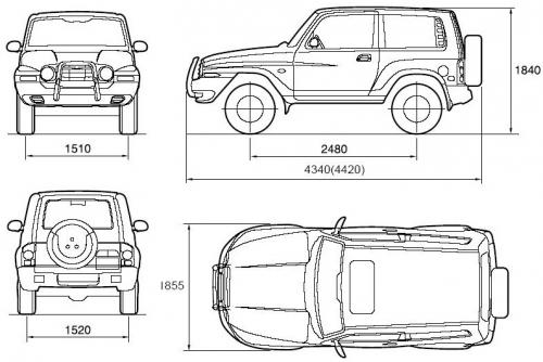 Szkic techniczny Ssangyong Korando II Standard