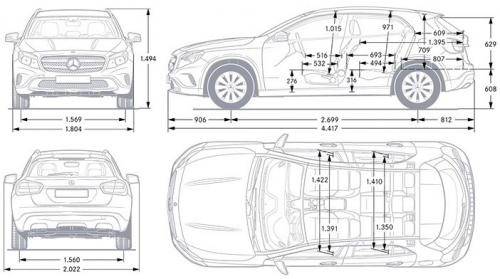 Szkic techniczny Mercedes GLA I Off-roader
