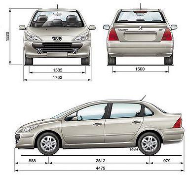 Szkic techniczny Peugeot 307 II Sedan