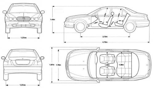 Szkic techniczny Rover 75 Sedan