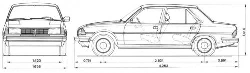Szkic techniczny Peugeot 305 II Sedan