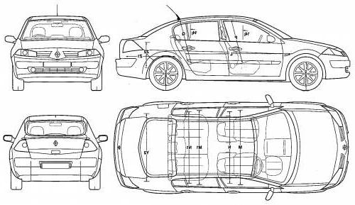 Szkic techniczny Renault Megane II Sedan