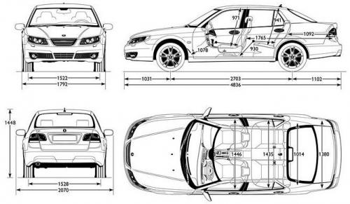 Szkic techniczny Saab 9-5 II Sedan