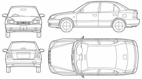 Szkic techniczny Hyundai Accent II Sedan