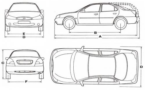 Szkic techniczny Ford Mondeo II Sedan