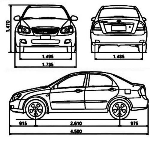 Szkic techniczny Kia Spectra II Sedan