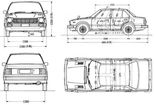 Szkic techniczny Honda Civic II Sedan