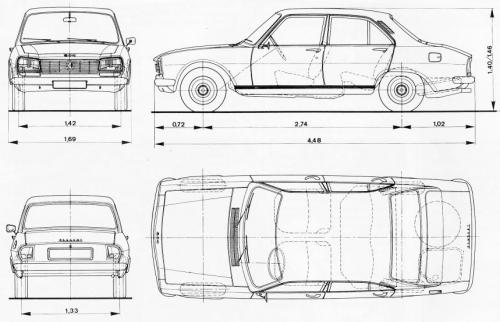 Szkic techniczny Peugeot 504 Sedan