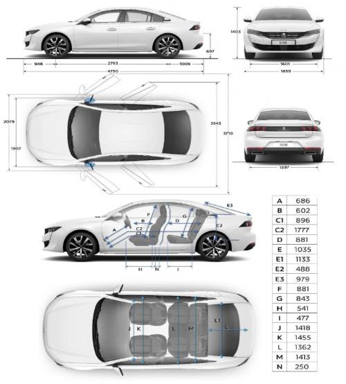 Szkic techniczny Peugeot 508 II Sedan