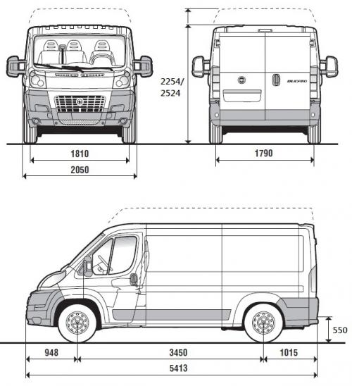 Szkic techniczny Fiat Ducato III Furgon średni