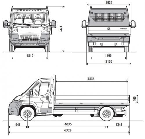 Szkic techniczny Fiat Ducato III Kabina średni