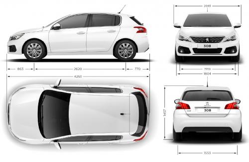 Szkic techniczny Peugeot 308 II Hatchback Facelifting