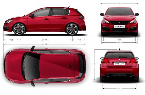 Szkic techniczny Peugeot 308 II GTi Facelifting