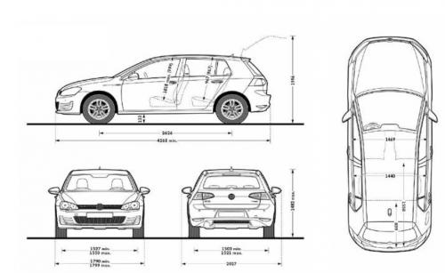 Szkic techniczny Volkswagen Golf VII R 5d Facelifting