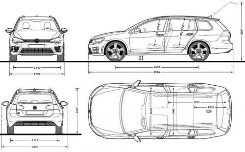 Szkic techniczny Volkswagen Golf VII Variant Facelifting