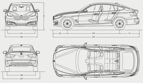 Szkic techniczny BMW Seria 3 F30-F31-F34 Gran Turismo Facelifting