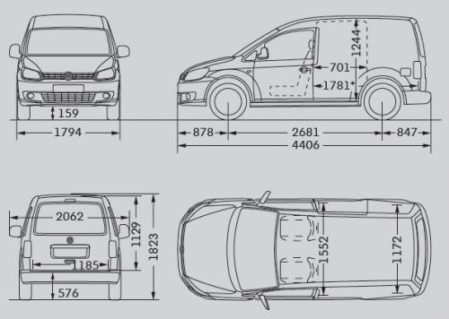 Szkic techniczny Volkswagen Caddy III Furgon Facelifting