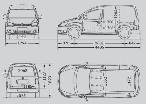 Szkic techniczny Volkswagen Caddy III Furgon Facelifting