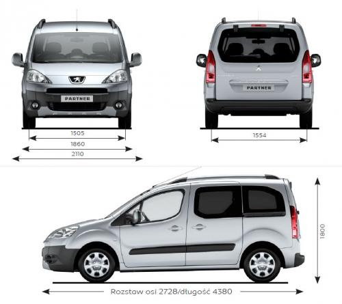 Szkic techniczny Peugeot Partner II Tepee Facelifting
