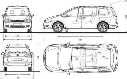 Szkic techniczny Volkswagen Sharan II Van Facelifting