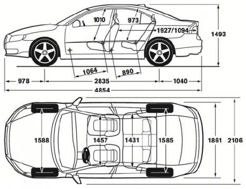 Szkic techniczny Volvo S80 II Sedan Facelifting
