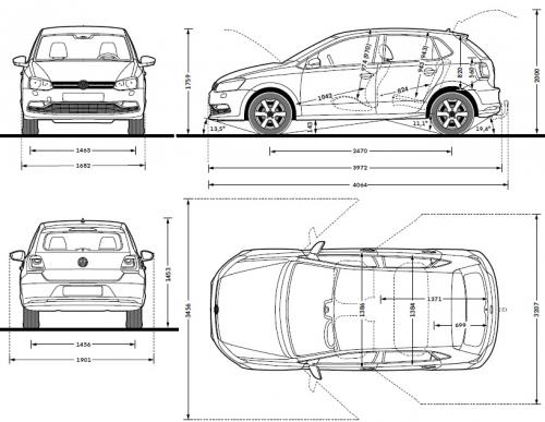 Szkic techniczny Volkswagen Polo V Hatchback 5d Facelifting