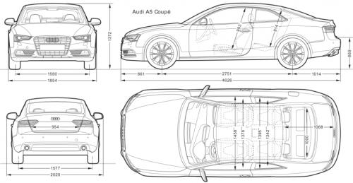 Szkic techniczny Audi A5 I Coupe Facelifting