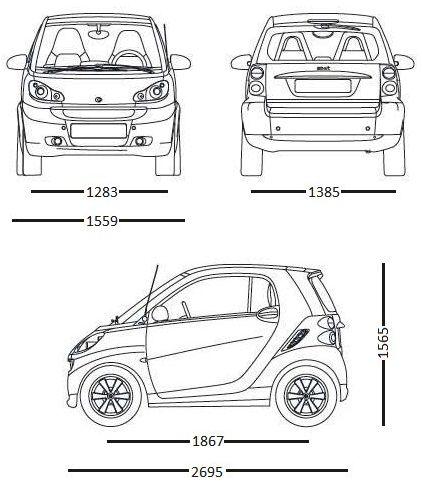 Szkic techniczny Smart Fortwo II Coupe Facelifting