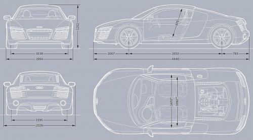 Szkic techniczny Audi R8 I Coupe Facelifting