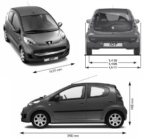 Szkic techniczny Peugeot 107 Hatchback 5d Facelifting