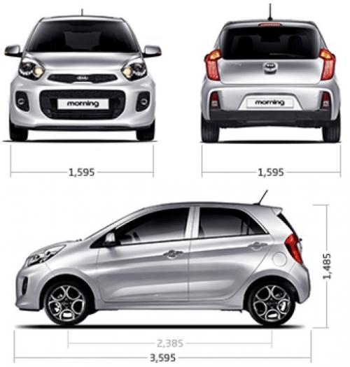 Szkic techniczny Kia Picanto II Hatchback 5d Facelifting