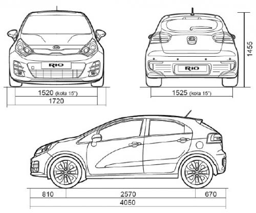 Szkic techniczny Kia Rio III Hatchback 5d Facelifting