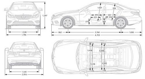 Szkic techniczny Mercedes Klasa E W212 Coupe Facelifting