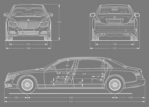 Szkic techniczny Maybach 62 X222 Limuzyna Facelifting