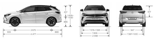 Szkic techniczny Opel Grandland/Grandland X SUV Facelifting