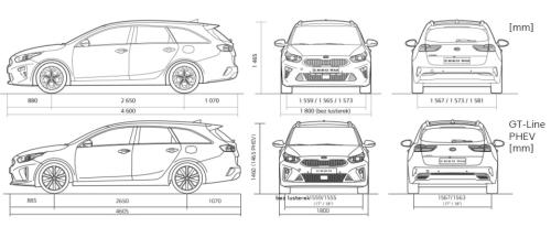 Szkic techniczny Kia Ceed III Kombi Facelifting