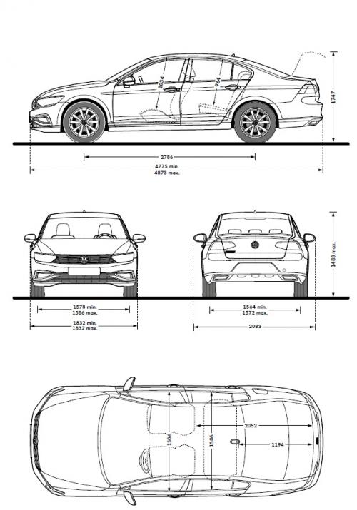 Szkic techniczny Volkswagen Passat B8 Limousine Facelifting