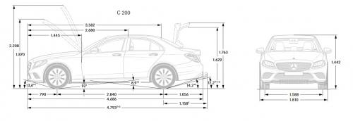 Szkic techniczny Mercedes Klasa C W205 Limuzyna Facelifting