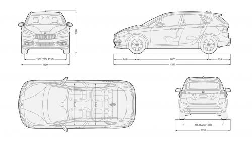 Szkic techniczny BMW Seria 2 F22-F23-F45-F46 Gran Tourer Facelifting