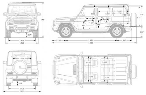 Szkic techniczny Mercedes Klasa G W463 Off-roader długi Facelifting AMG