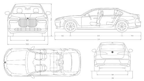 Szkic techniczny BMW Seria 7 G70 Sedan Plug-In