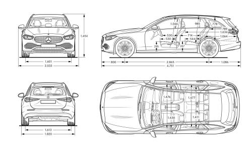 Szkic techniczny Mercedes Klasa C W206 Kombi Plug-In